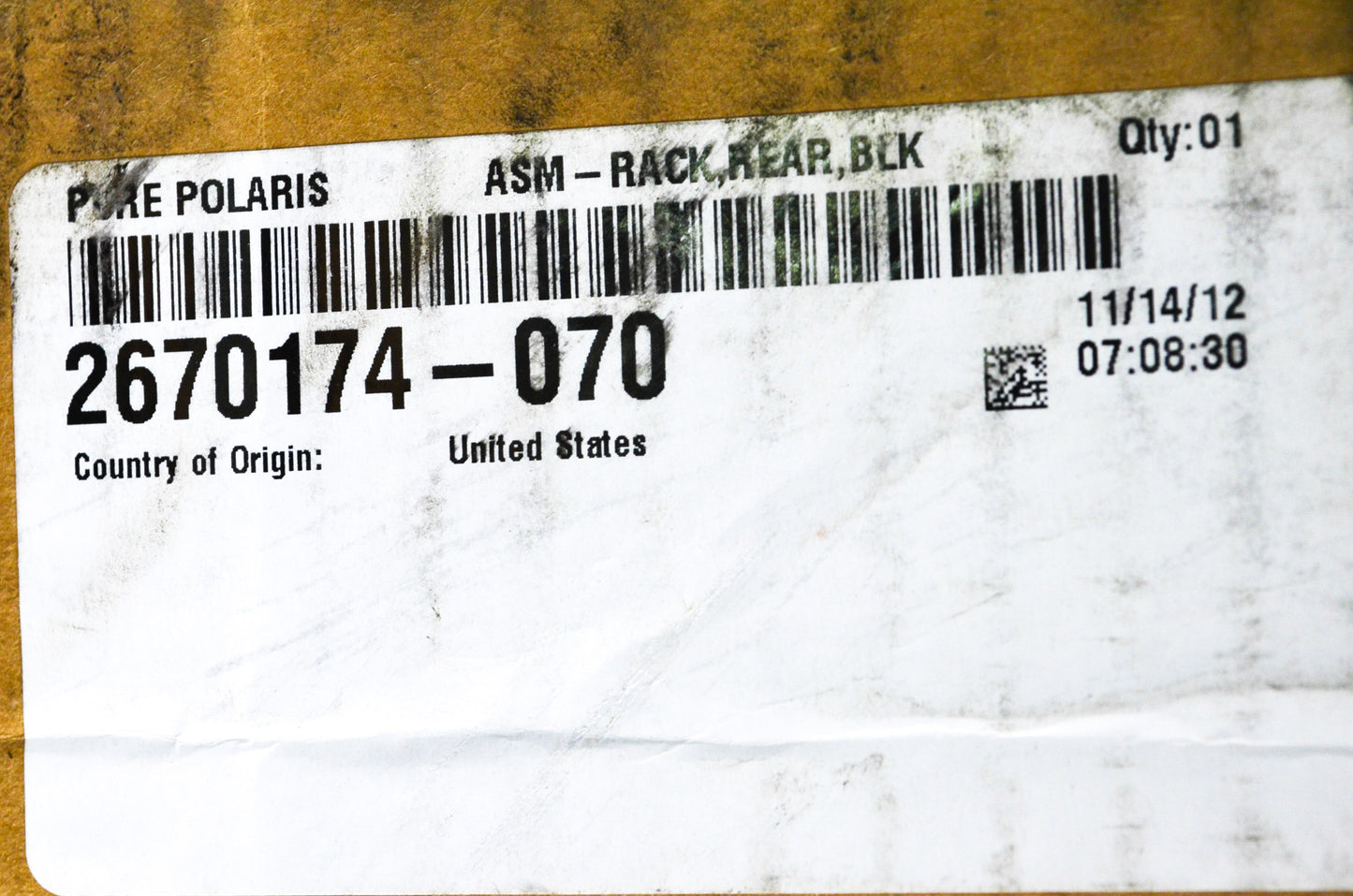 OEM Polaris 2670174-070 Black Rear Rack Assembly NOS