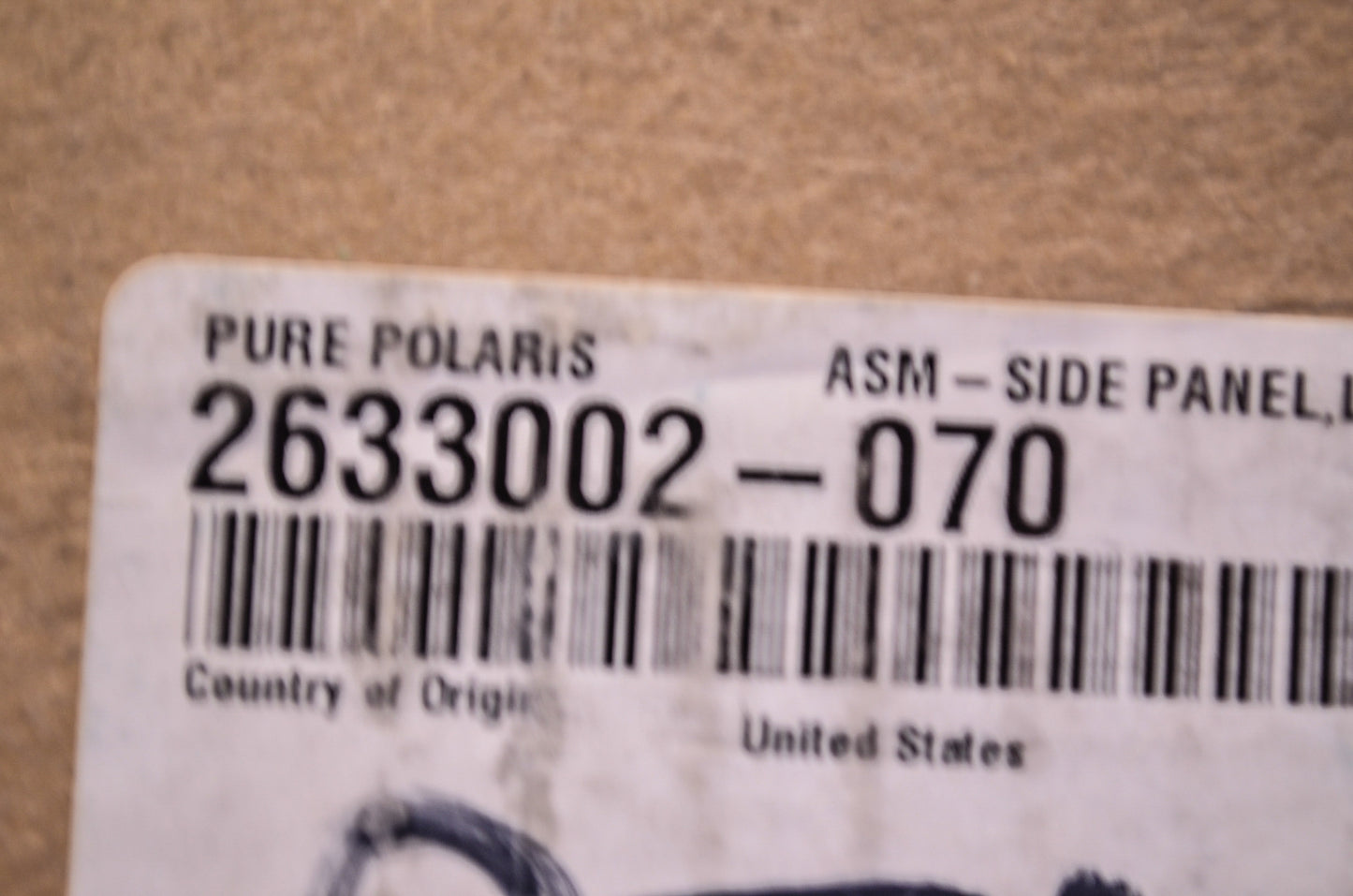 OEM Polaris 2633002-070 Black Basic Left Side Panel Assembly NOS