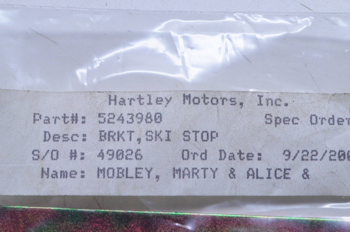 OEM Polaris 5243980 Ski Stop Bracket NOS