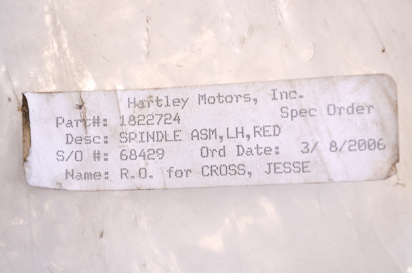 OEM Polaris 1822724 Left Hand Red Spindle Assembly NOS