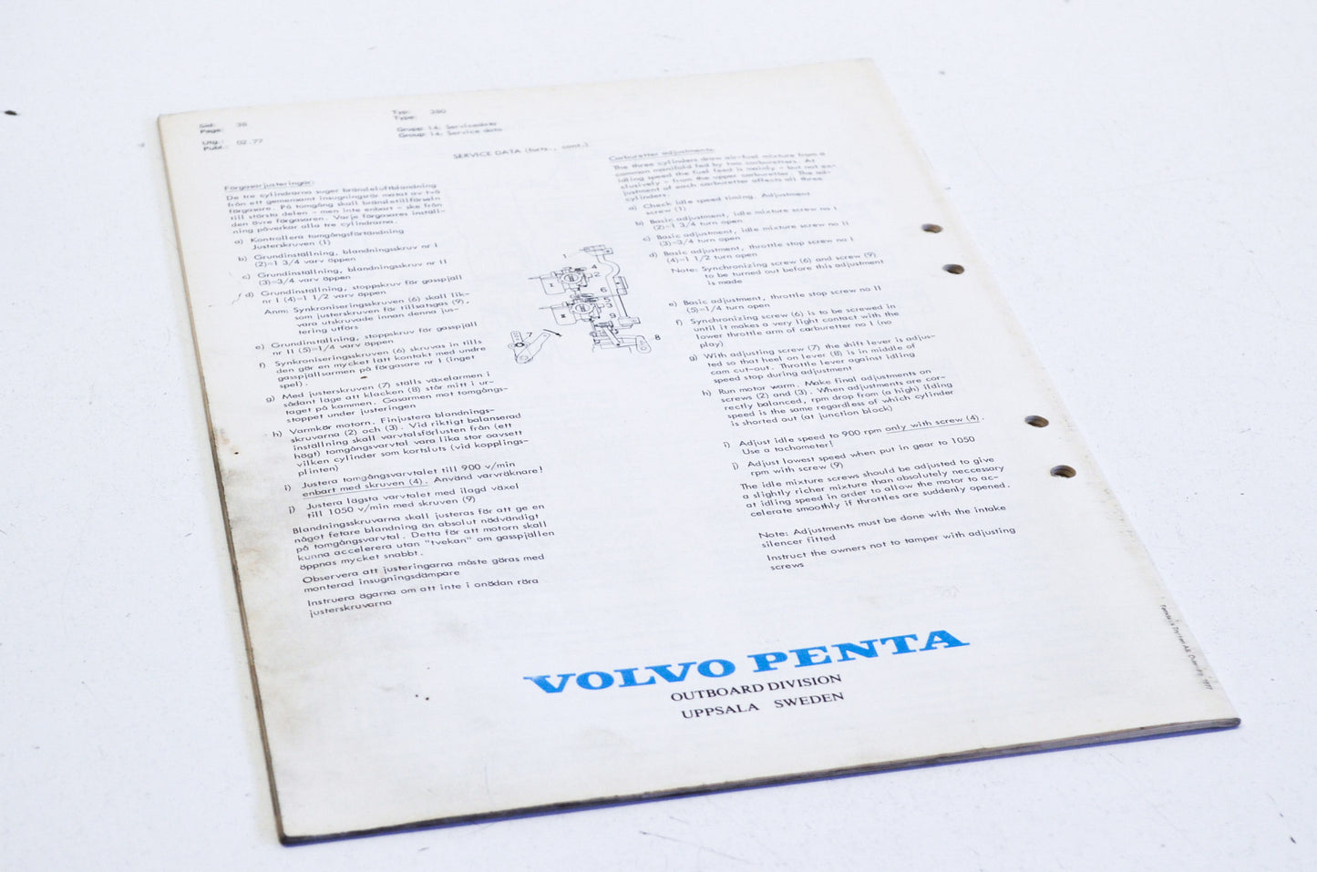Volvo Penta 10083 1977 Type 380 900cc 3-Cyl Parts List
