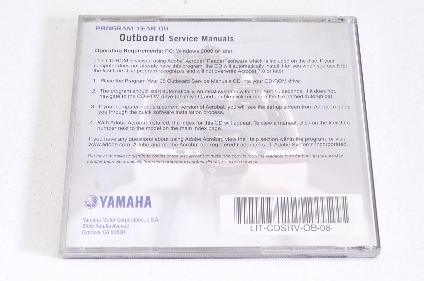 New OEM Yamaha 2008 Outboard Service Manual CD NOS