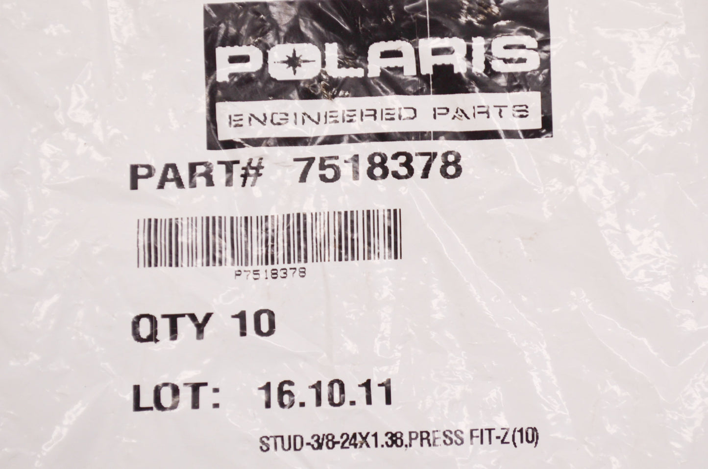 Polaris 7518378 Wheel Stud Qty10 NOS