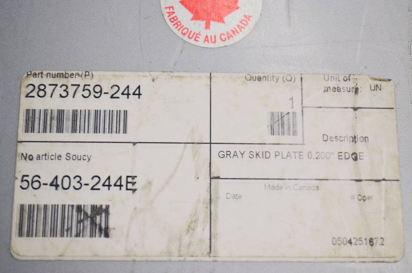 Skid Plate Silver NOS