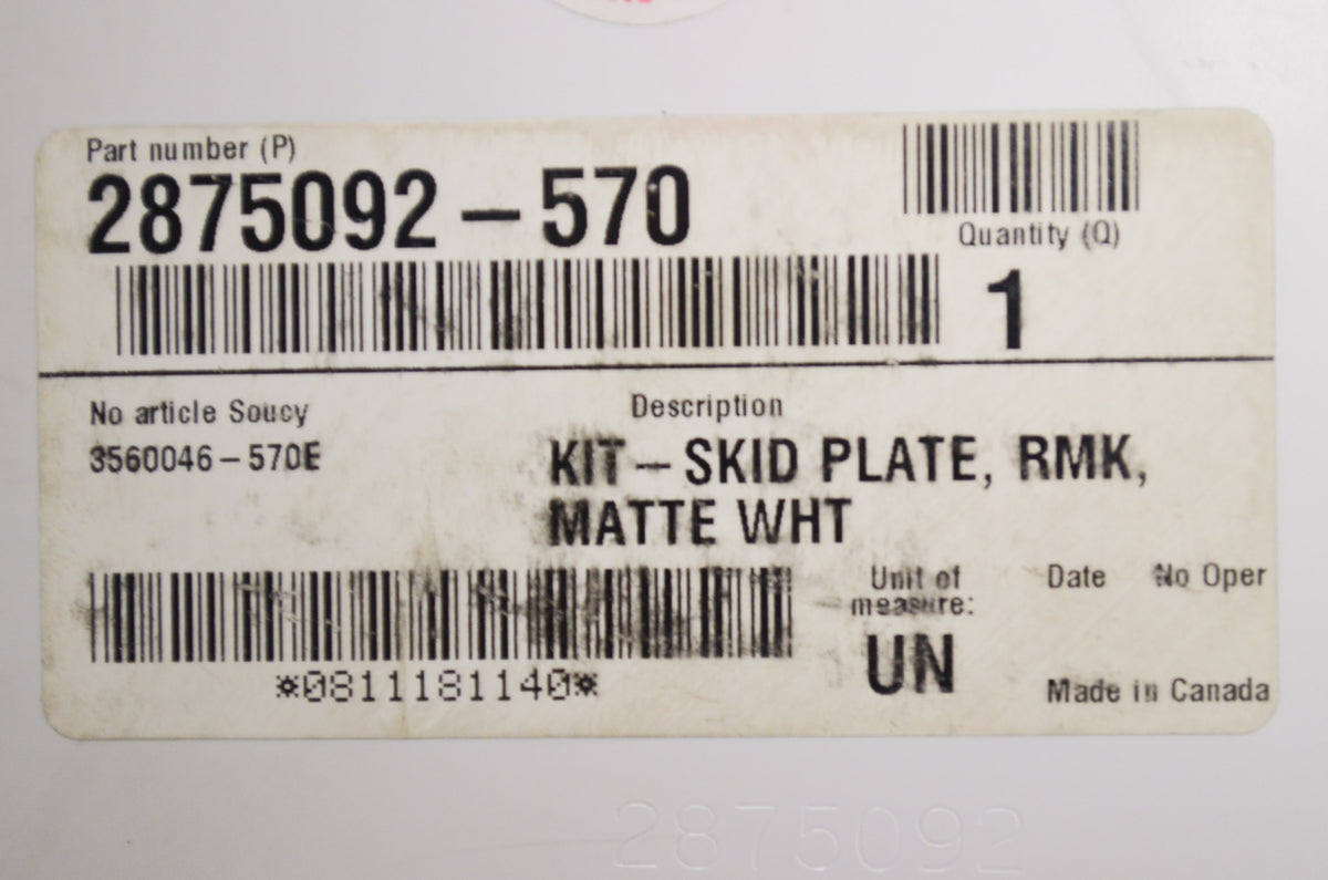 OEM Polaris 2875092-570 Skid Plate Kit Matte White NOS