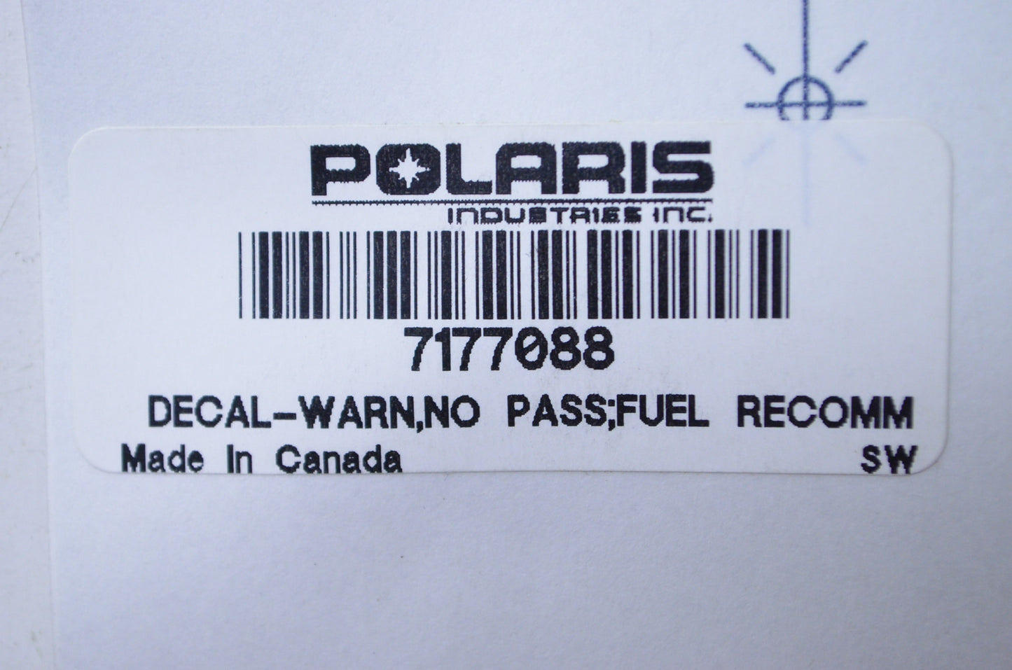 No Passenger/Fuel Recommended Warning Decal NOS