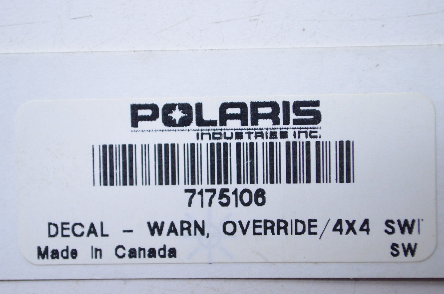 OEM Polaris 7175106 Override/4x4 Switch Warning Decal NOS