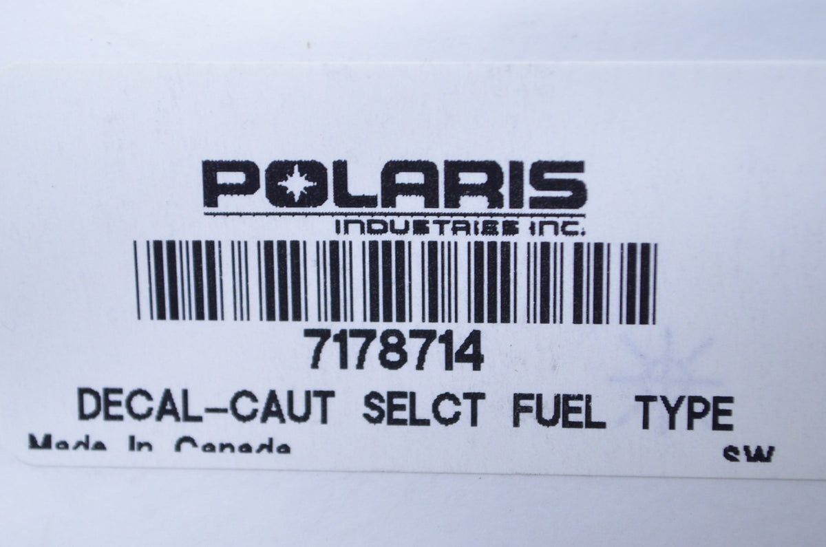 OEM Polaris 7178714 Select Fuel Type Caution Decal NOS