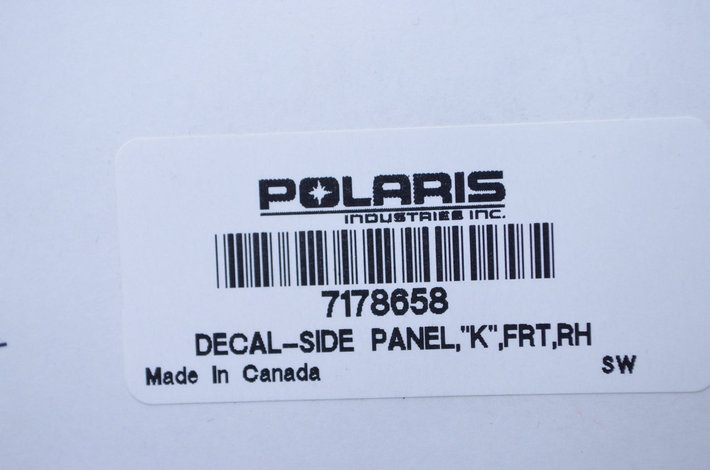 OEM Polaris 7178658 Front "K" Side Panel Decal NOS