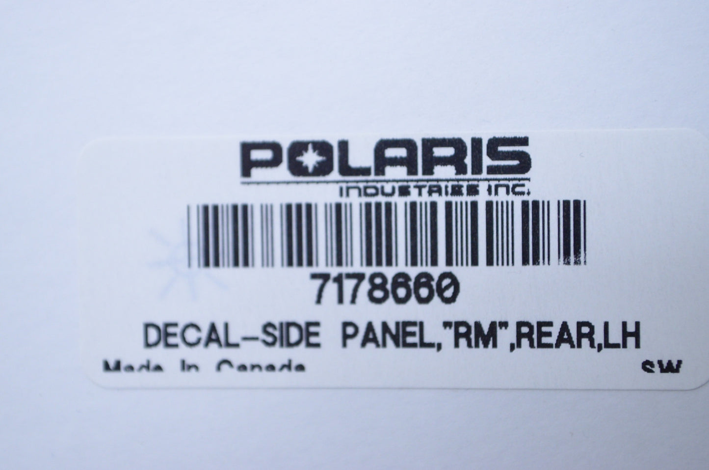 OEM Polaris 7178660 Rear "RM" Side Panel Decal NOS
