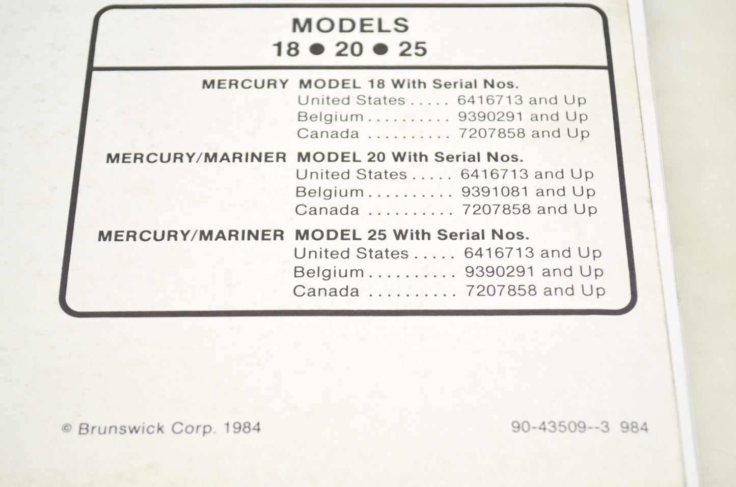 OEM Mercury 18.20.25 HP Service Manual