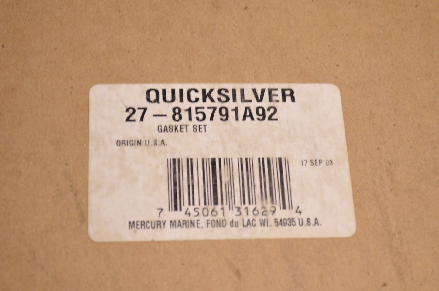 OEM Mercury 27-815791A92 Gasket Kit NOS