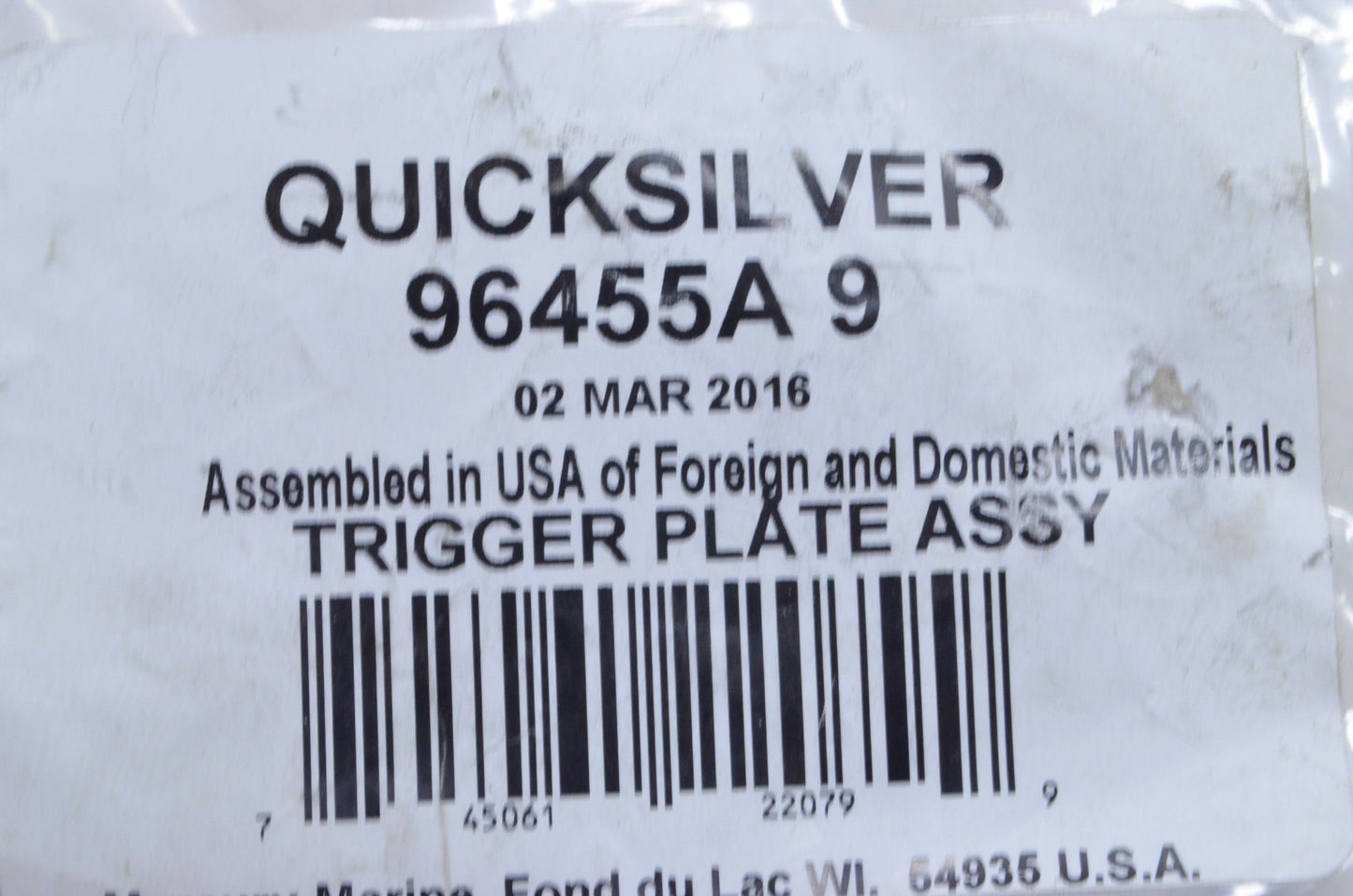 New OEM Mercury Trigger Plate Assembly NOS
