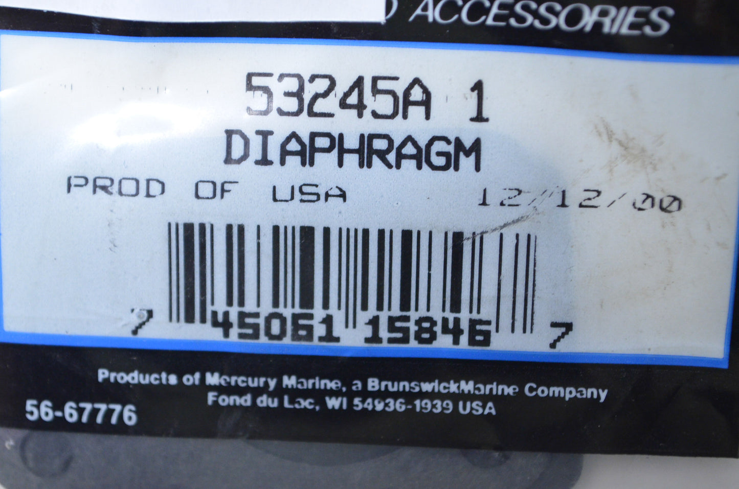 New OEM Mercury Diaphragm Assembly NOS