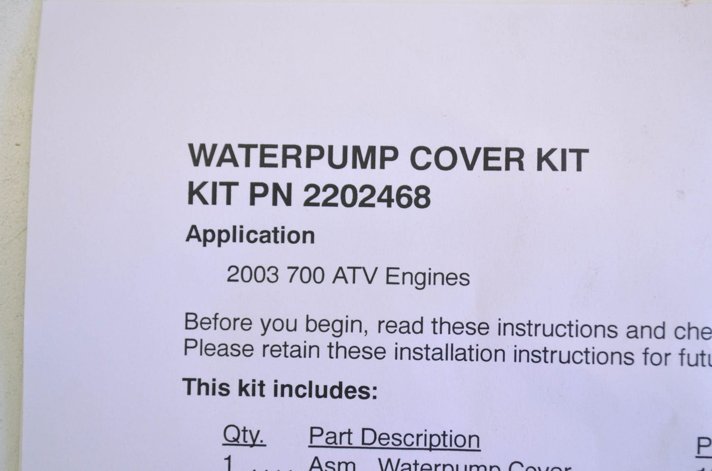 Water Pump Cover Kit NOS