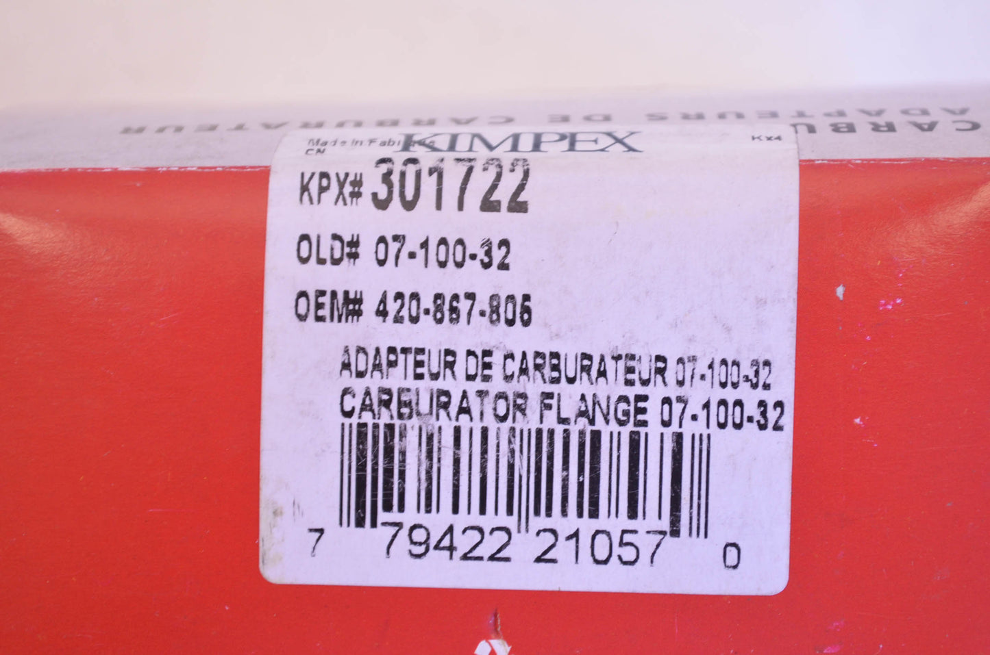 Kimpex 301722, 07-100-32, 420-867-806 Carburetor Mounting Flange NOS