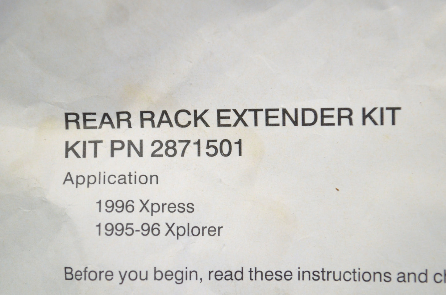 OEM Polaris 2871501 Rear Rack Extender Hardware Kit NOS