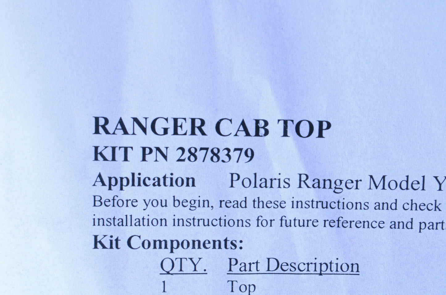 New OEM Polaris Ranger Poly Cab Roof NOS