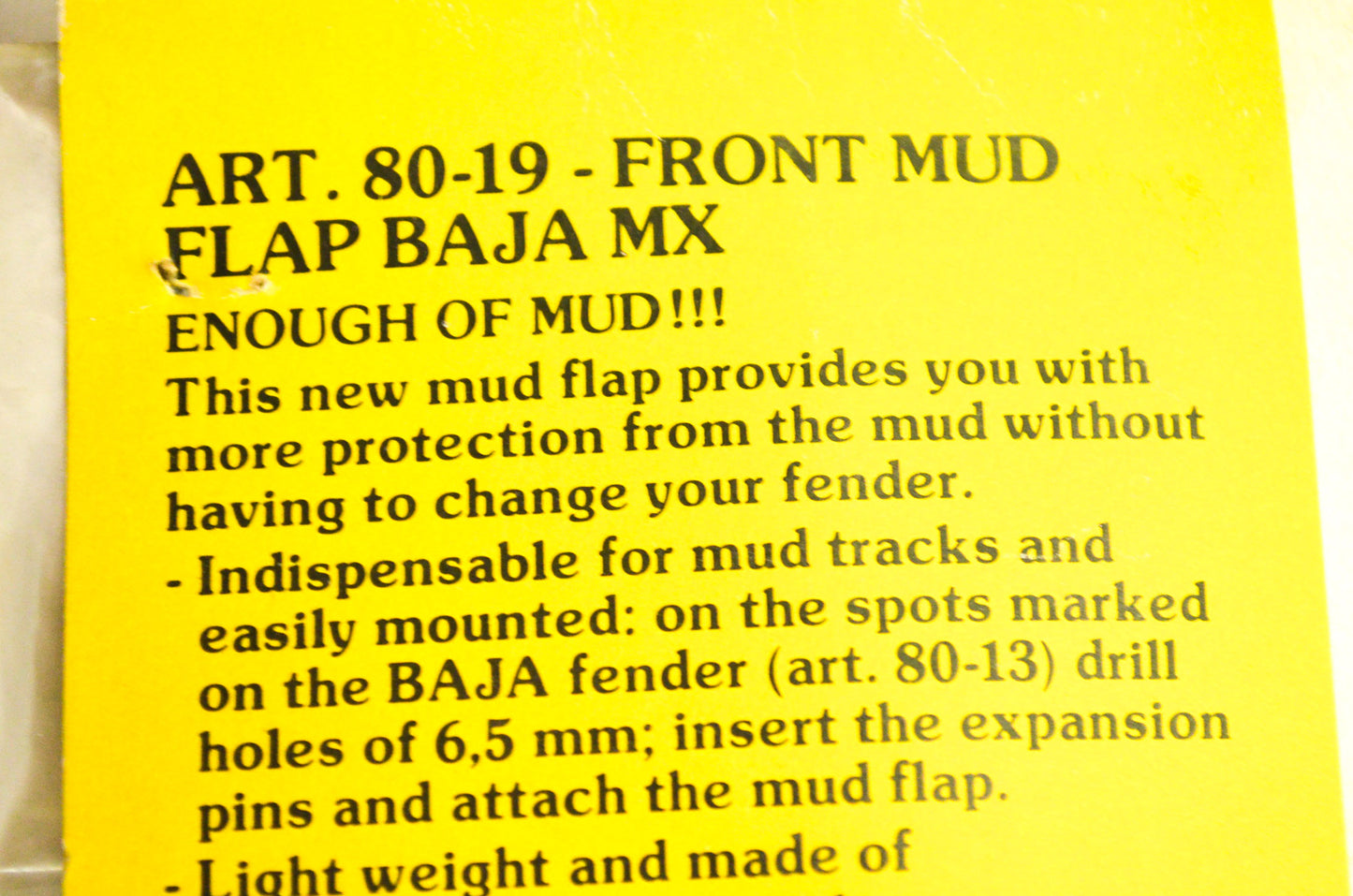 New Acerbis Front Mud Flap Baja MX NOS