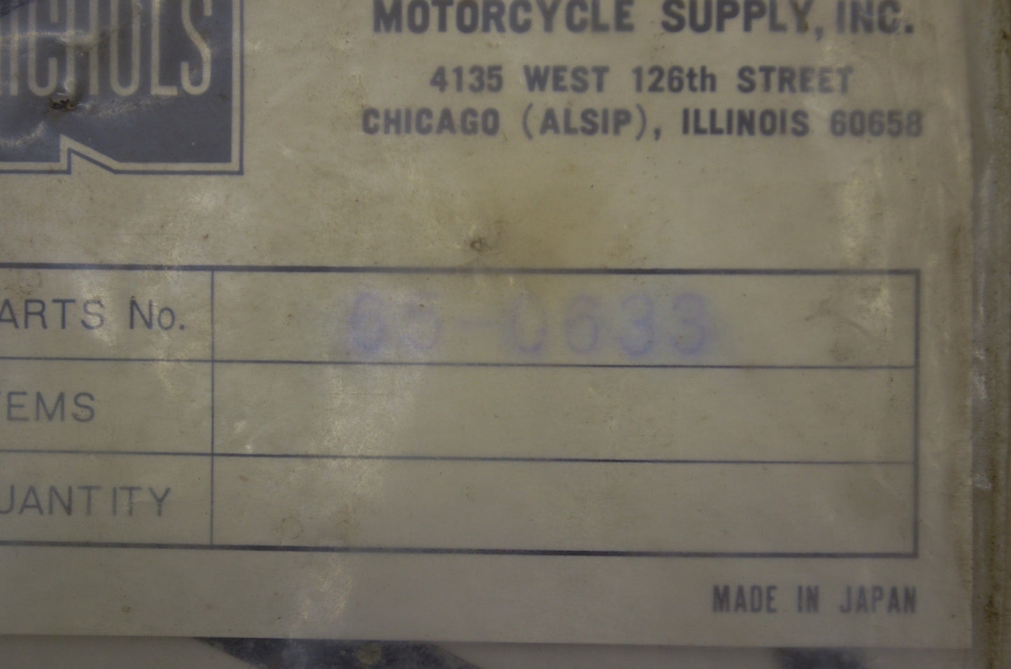Nichols 65-0633 Honda Gasket Kit NOS