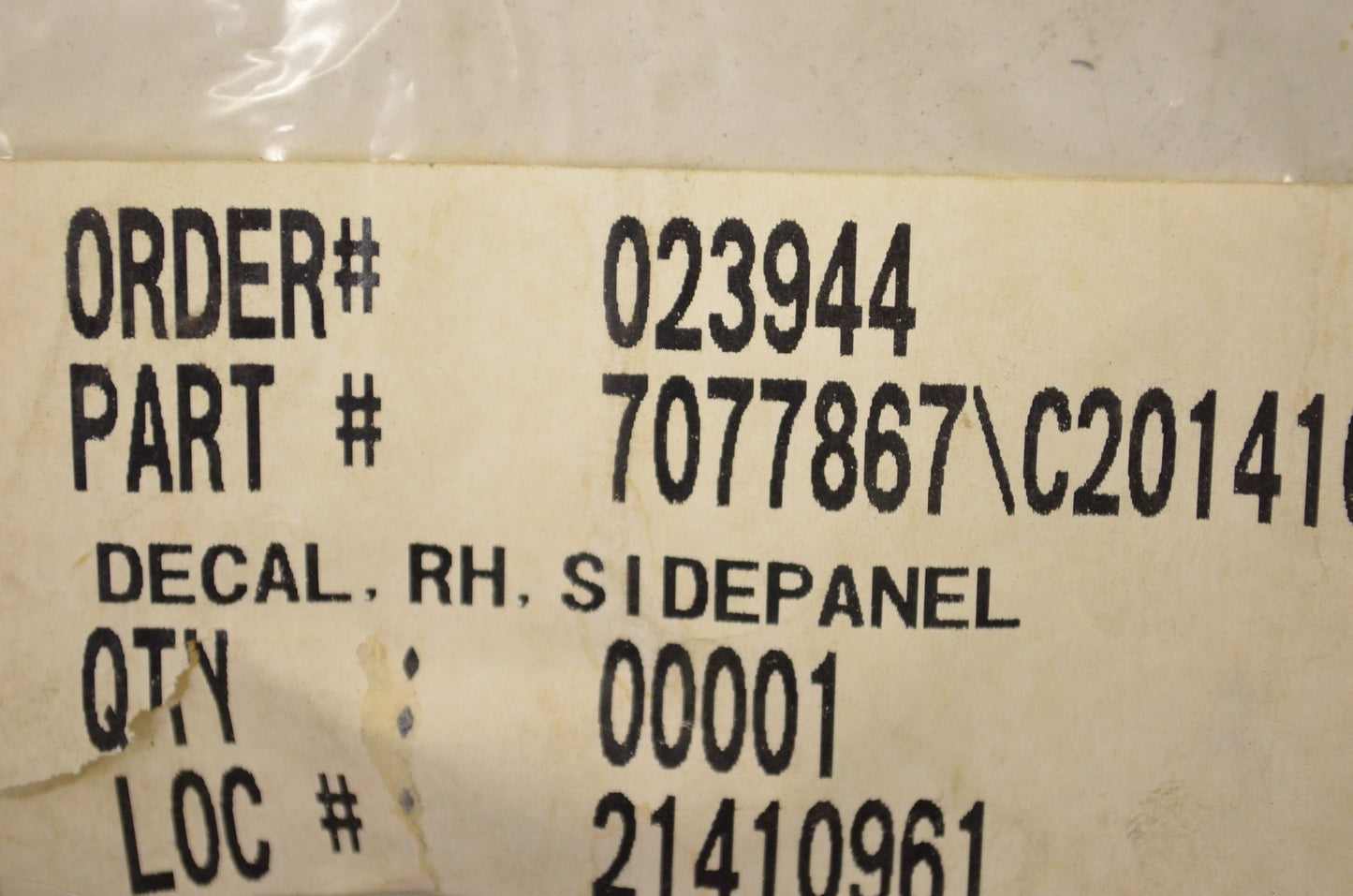 OEM Polaris 7077867 Right Hand Side Panel Decal NOS