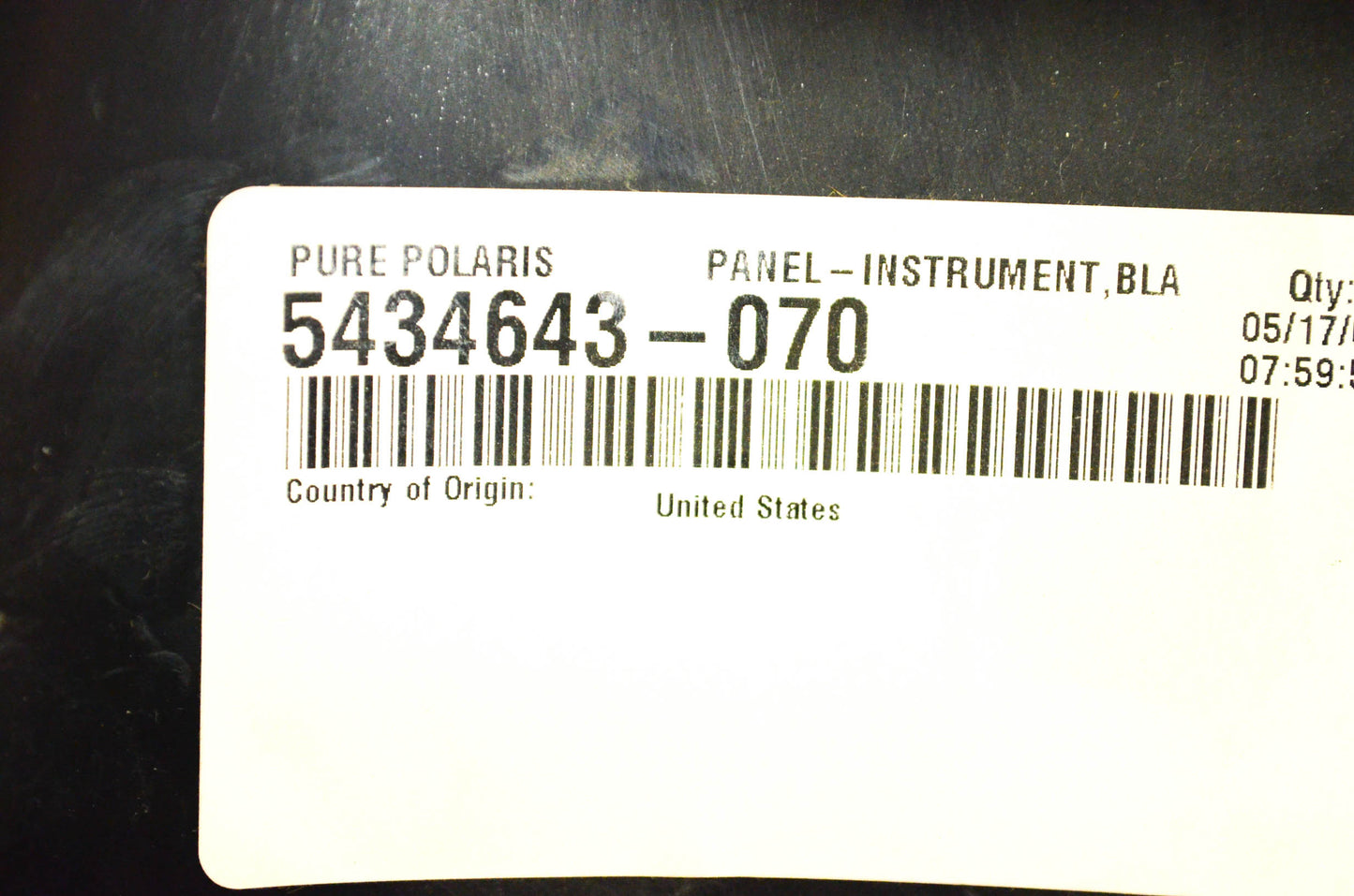 OEM Polaris 5434643-070 Black Instrument Panel NOS