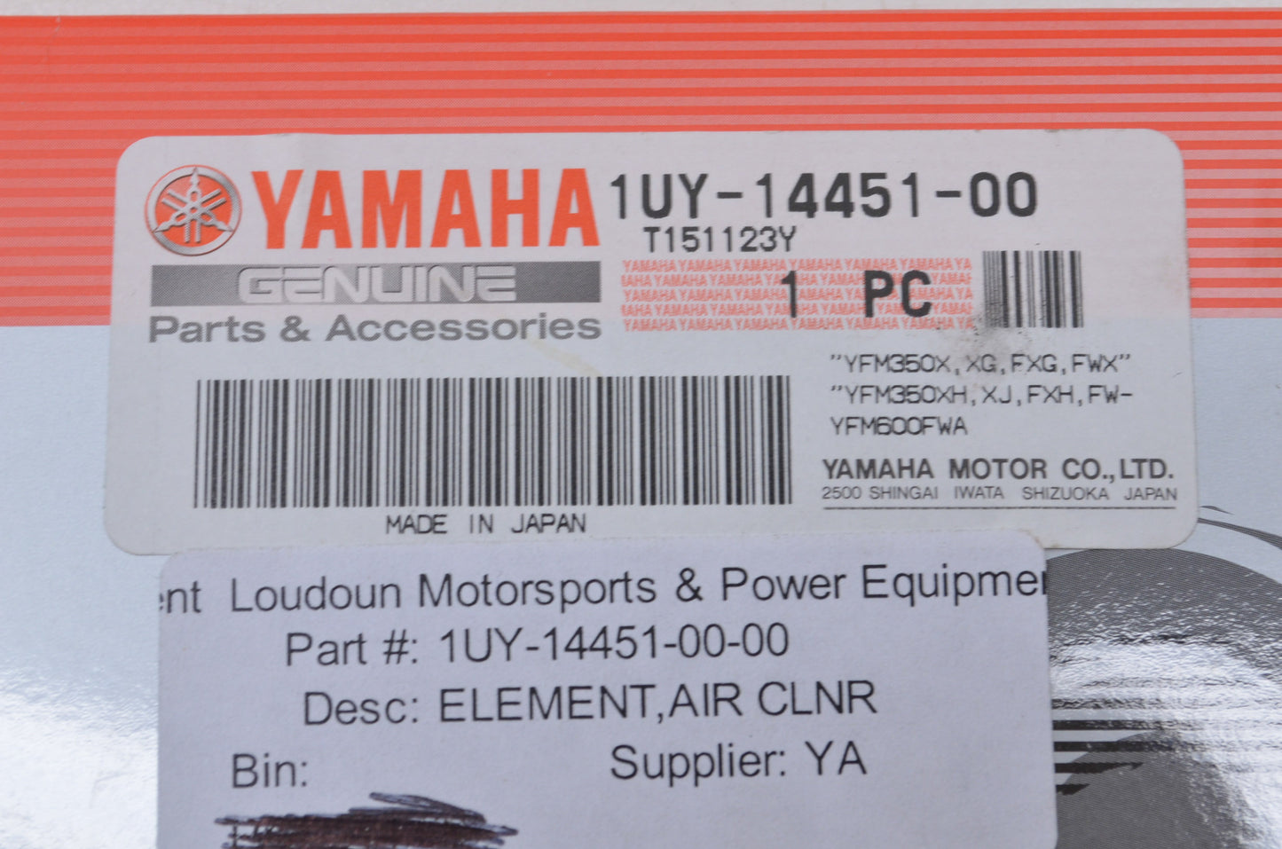 New OEM Yamaha 1UY-14451-00-00 Air Cleaner Element NOS