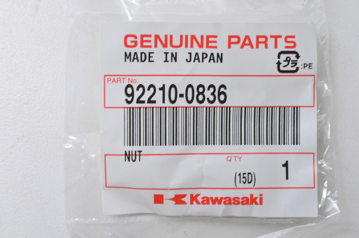 OEM Kawasaki 92210-0836 Nut NOS