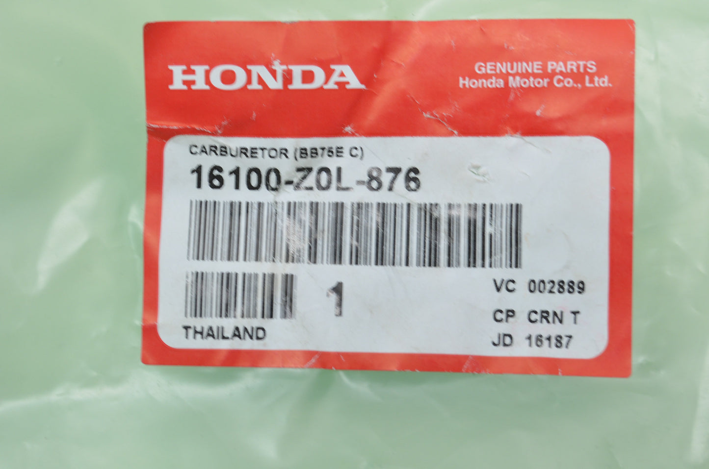 OEM Honda 16100-Z0L-876 Carburetor NOS