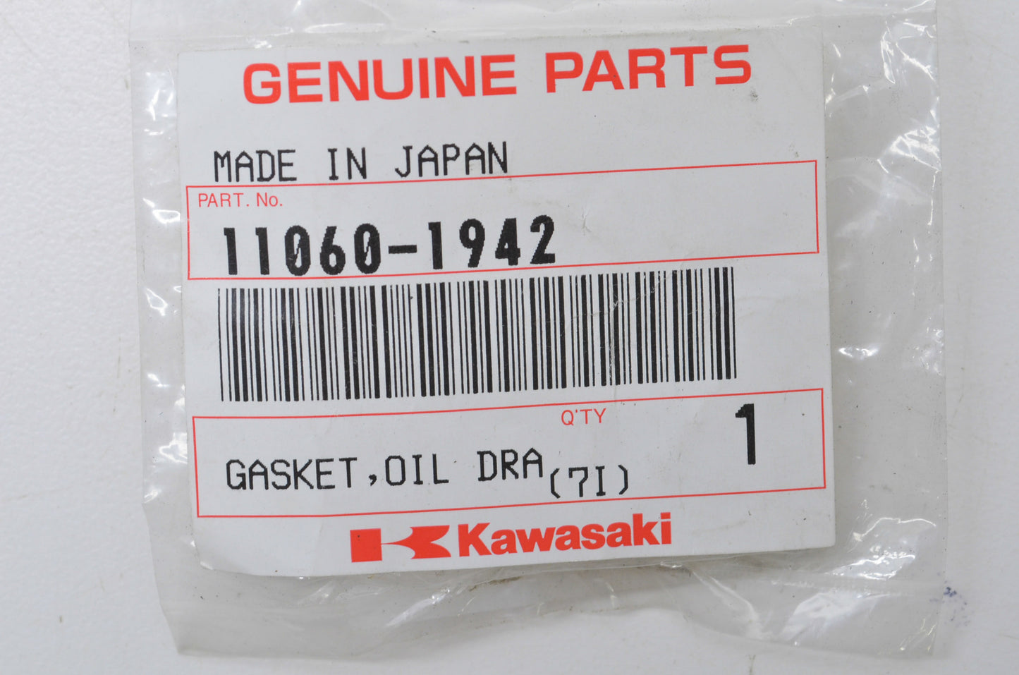 OEM Kawasaki 11060-1942 Oil Drain Bolt Gasket NOS