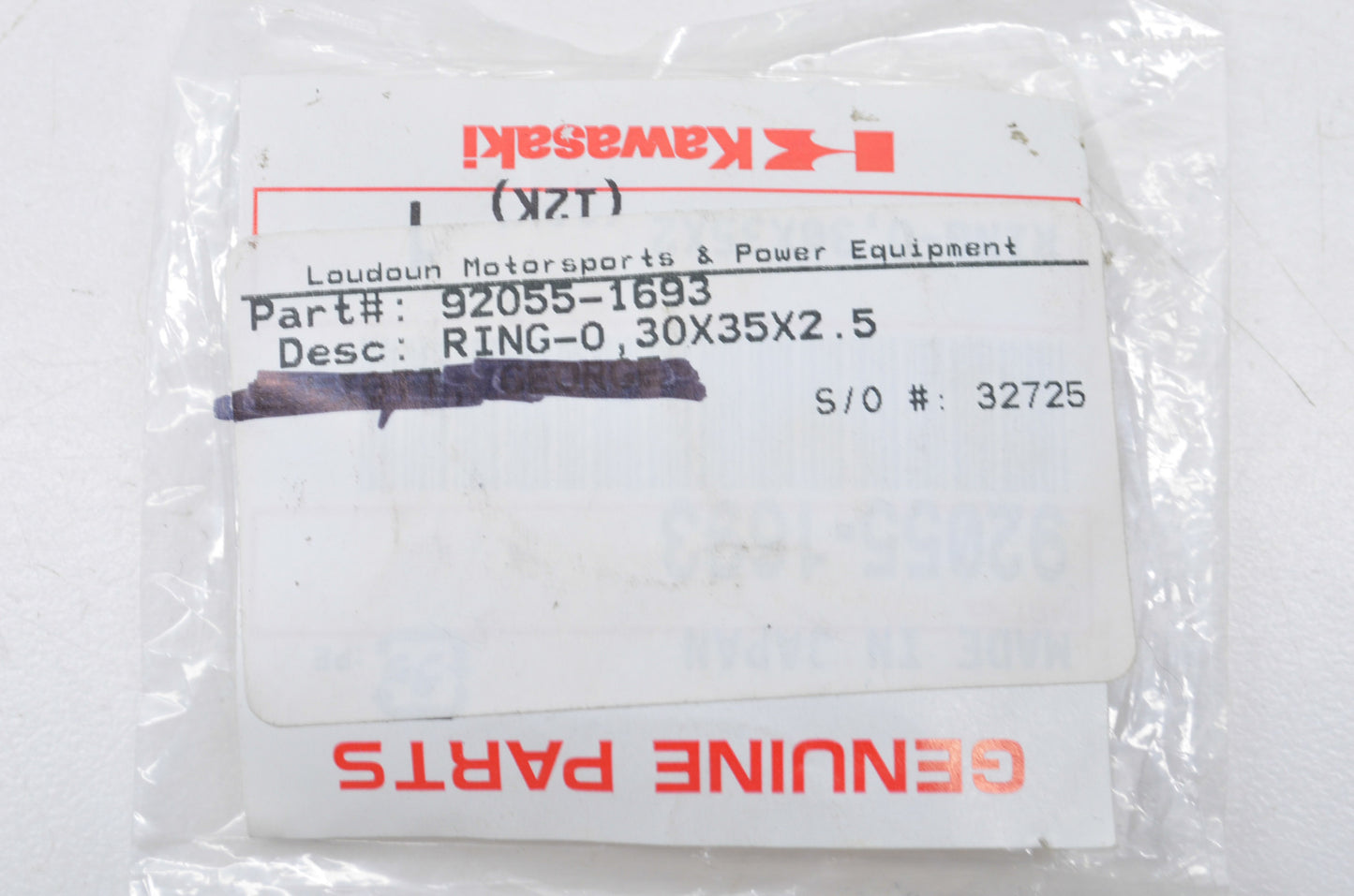 OEM Kawasaki 92055-1693 O-Ring 30x35x2.5 NOS
