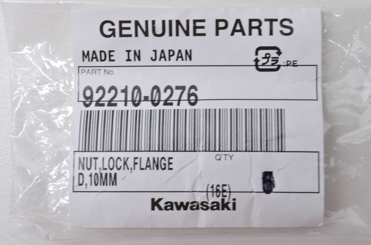 OEM Kawasaki 92210-0276 Lock Flanged Nut 10mm NOS