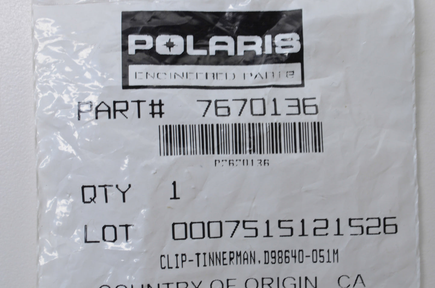 New OEM Polaris Tinnerman Clip NOS