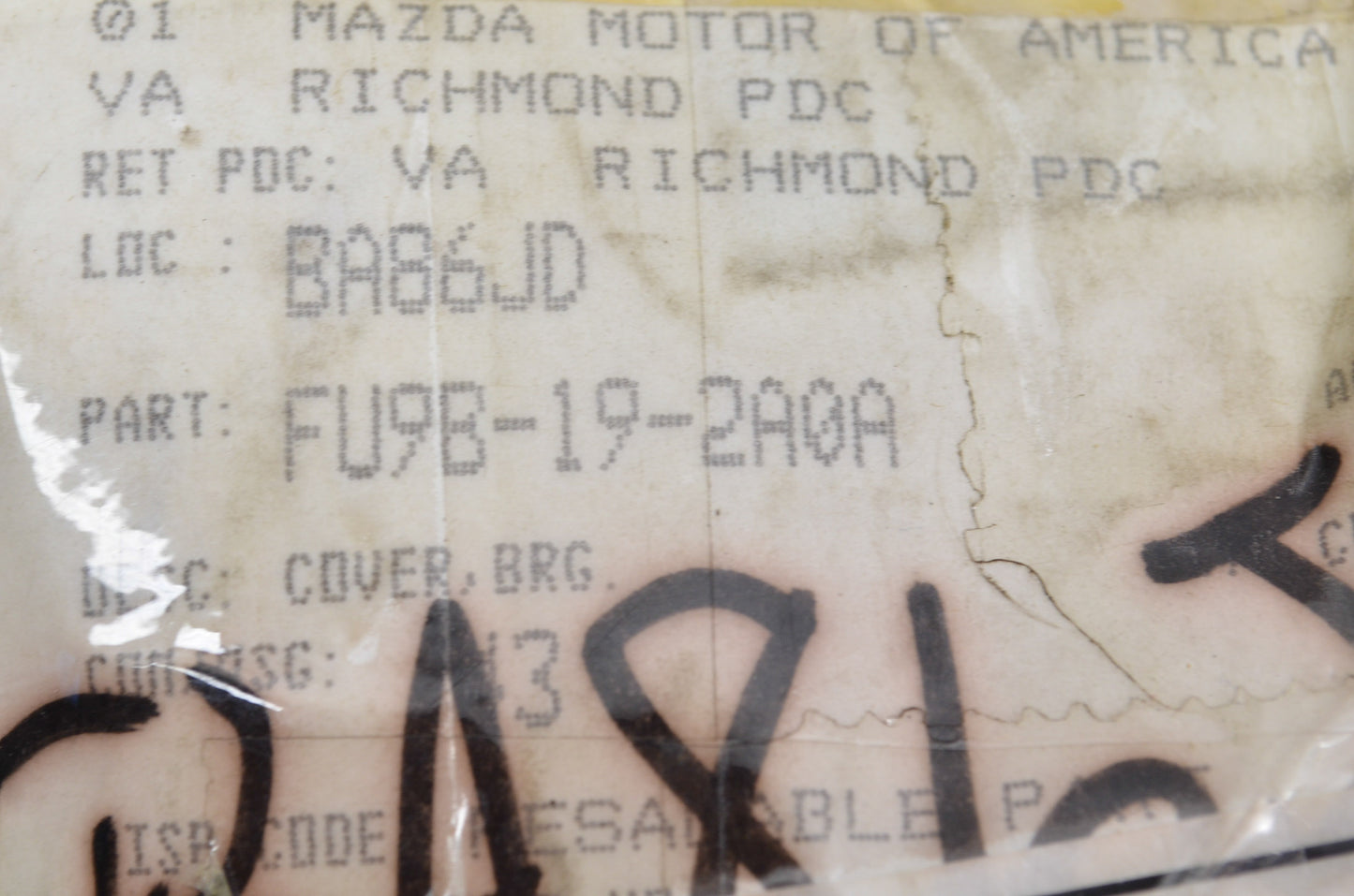OEM Mazda FU9B-19-2A0A Cover NOS