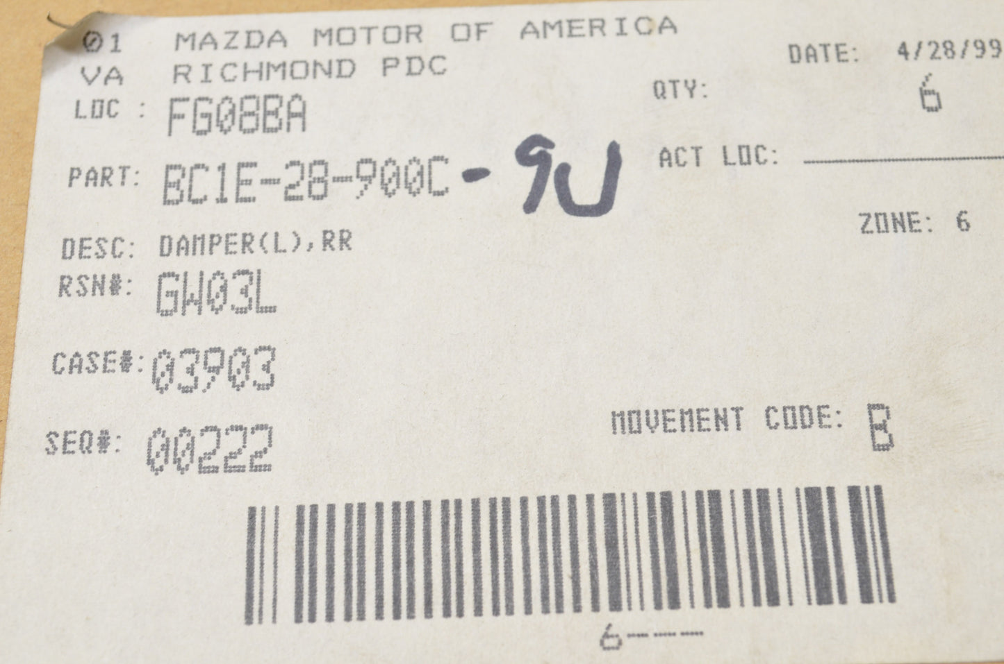 OEM Mazda BC1E-28-900C-9U Strut NOS