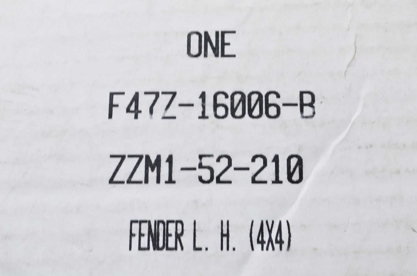 OEM Ford F47Z-16006-B, ZZM1-52-210 Left Fender NOS