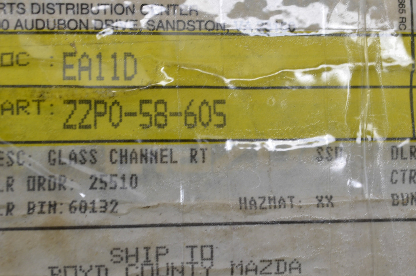 OEM Mazda ZZP0-58-605 Run Channel NOS