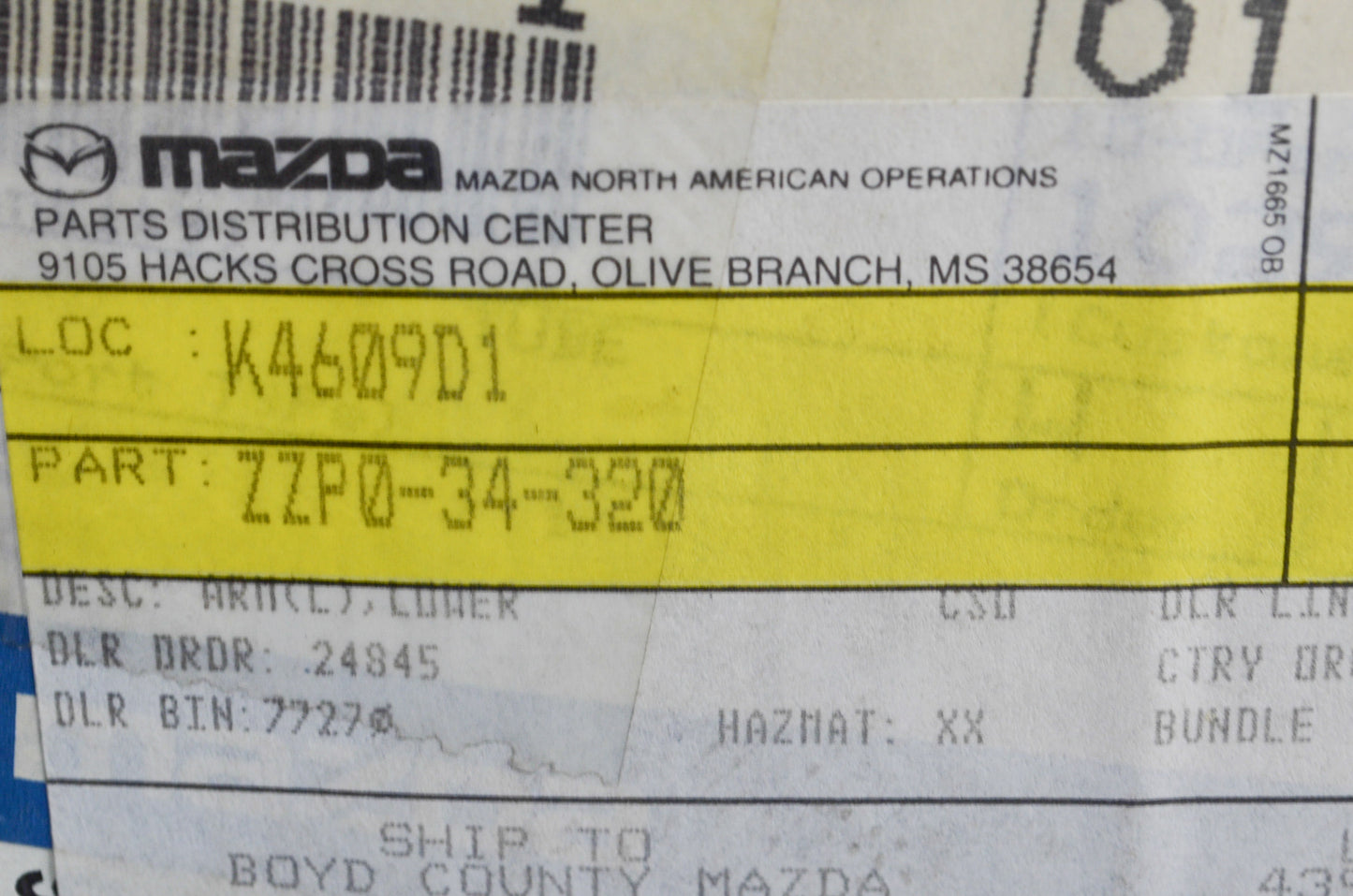 OEM Mazda ZZP0-34-320 Lower Arm NOS