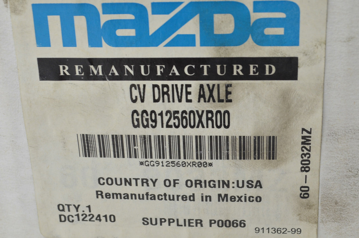 OEM Mazda GG91-25-60XR-00 Front Left Drive Shaft Assembly