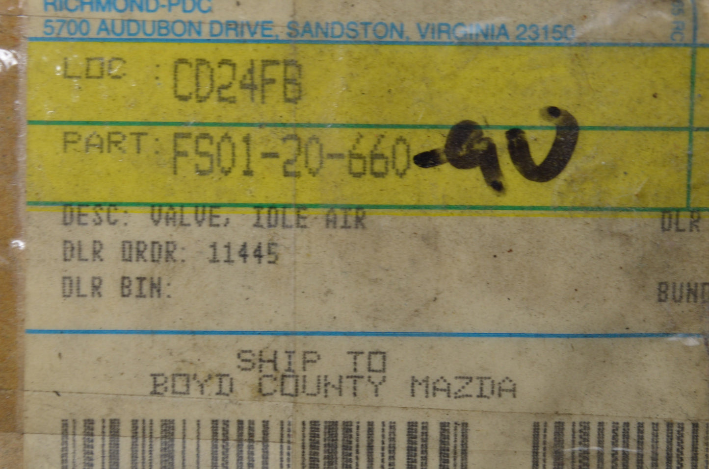 OEM Mazda FS01-20-660-9U Idle Speed Control Valve NOS
