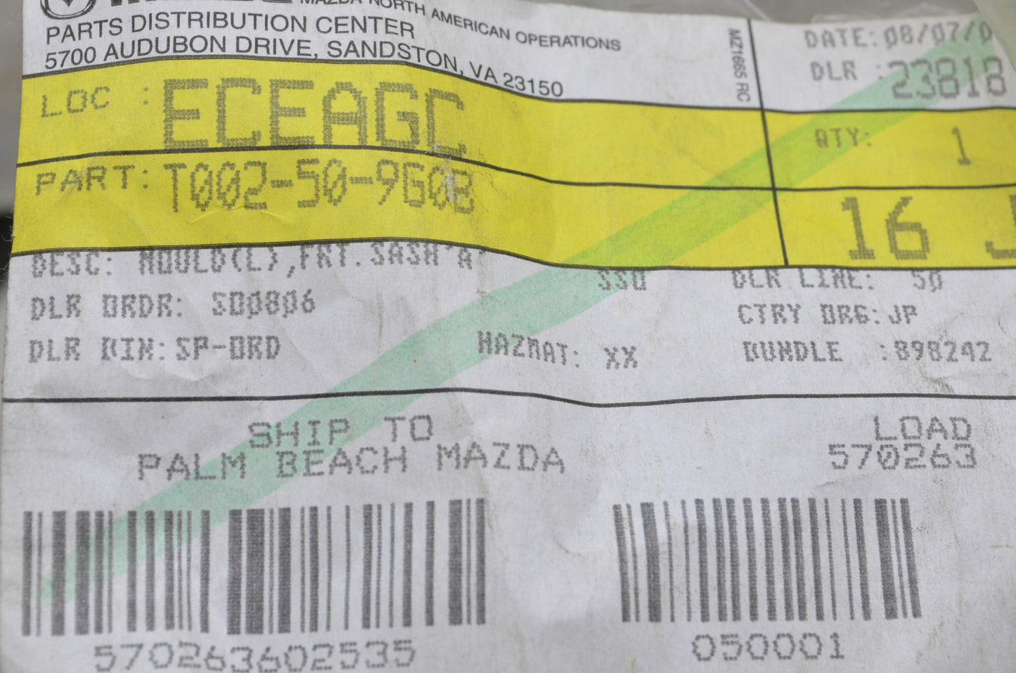 OEM Mazda T002-50-9G0B Window Molding NOS