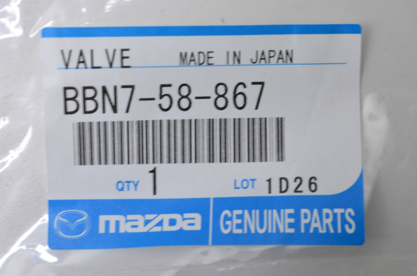 New OEM Mazda One Way Pressure Valve NOS