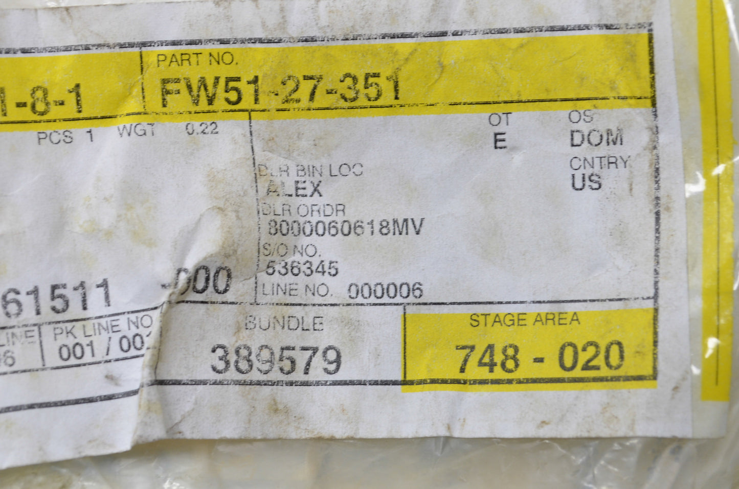 OEM Mazda FW51-27-351 Output Shaft Bearing NOS