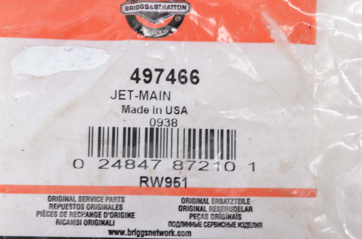 OEM Briggs & Stratton 497466 Bowl Screw Main Jet NOS