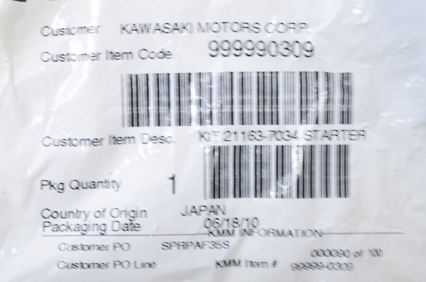 OEM Kawasaki 999990309 Starter/Stopper Nut Kit NOS