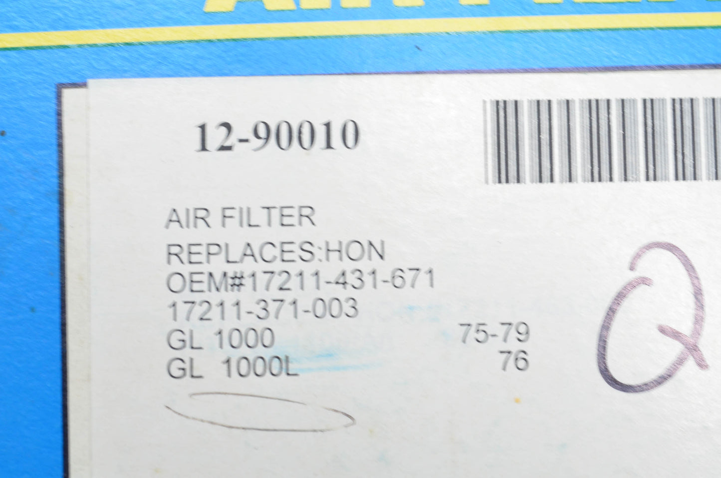 EMGO 12-90010 Air Filter NOS