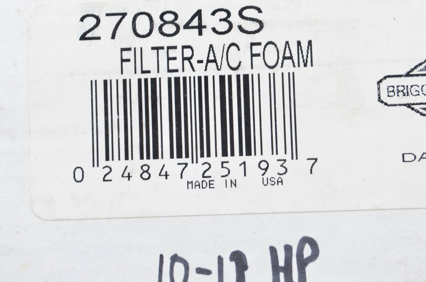 OEM Briggs & Stratton 270843S Air Filter Foam NOS