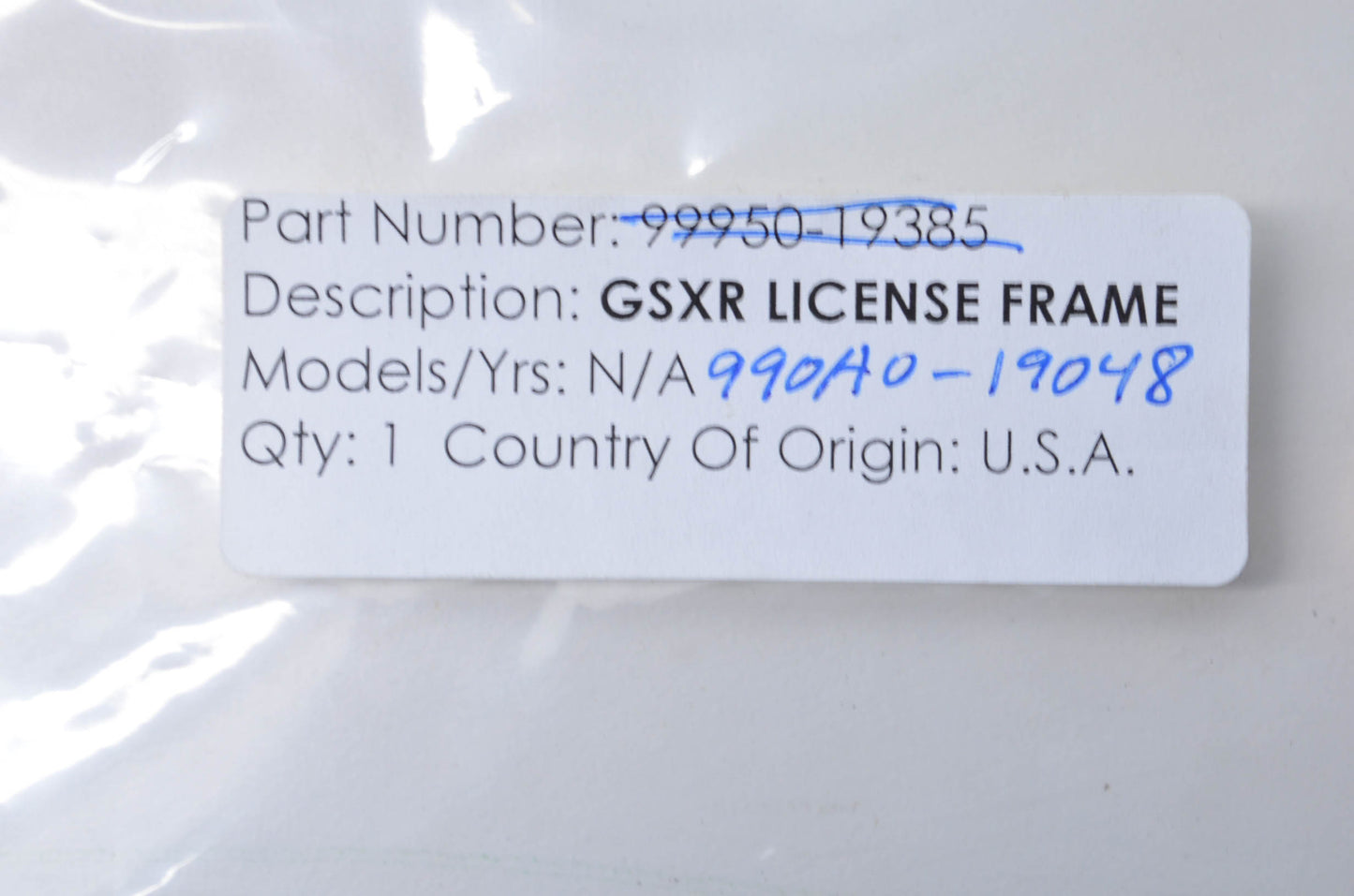 GSXR License Plate Frame NOS