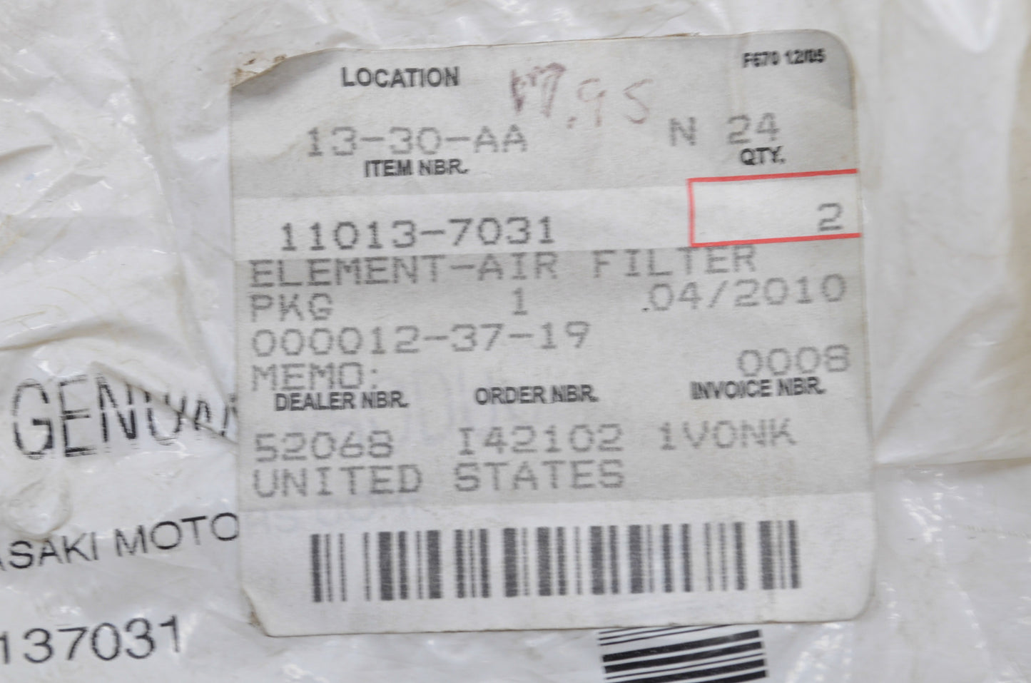 OEM Kawasaki 11013-7031 Filter NOS