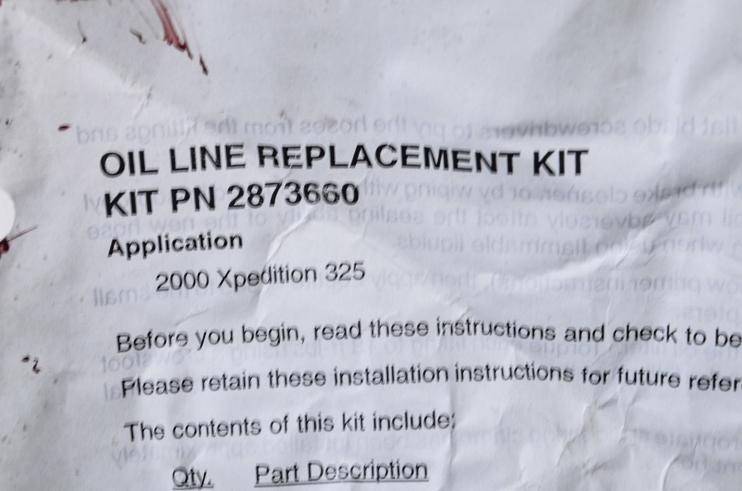 Polaris 2873660 Oil Line Replacement Kit NOS